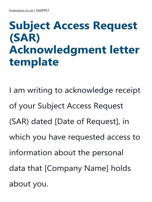 Subject Access Request (SAR) Acknowledgment letter template preview