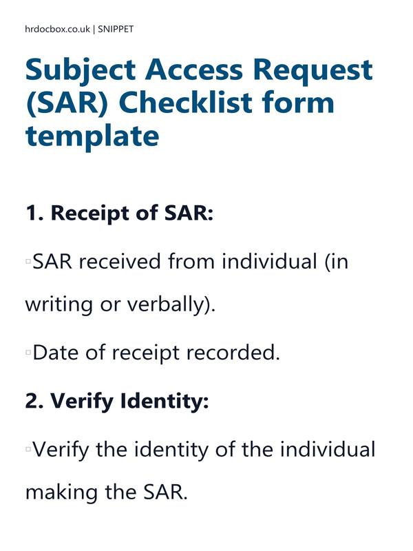 Subject Access Request (SAR) Checklist form template preview