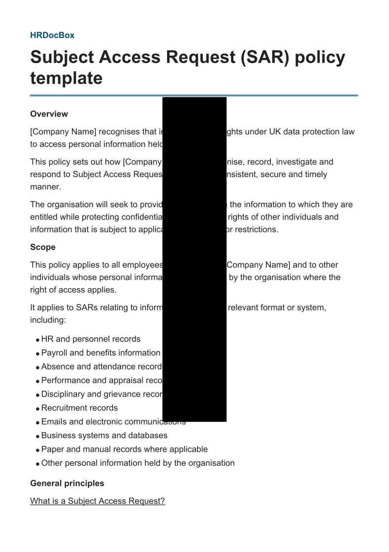 Subject Access Request (SAR) policy template preview