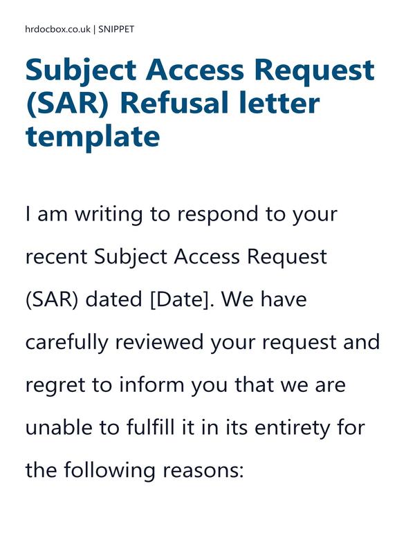 Subject Access Request (SAR) Refusal letter template preview