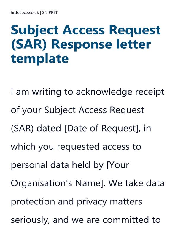 Subject Access Request (SAR) Response letter template preview