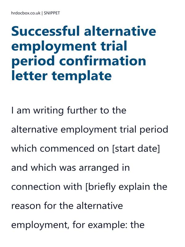 Successful alternative employment trial period confirmation letter template preview