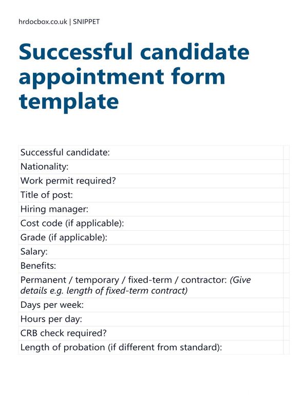 Successful candidate appointment form template preview