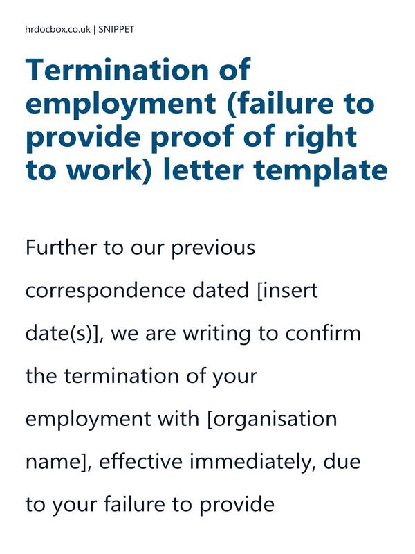Termination of employment (failure to provide proof of right to work) letter template preview