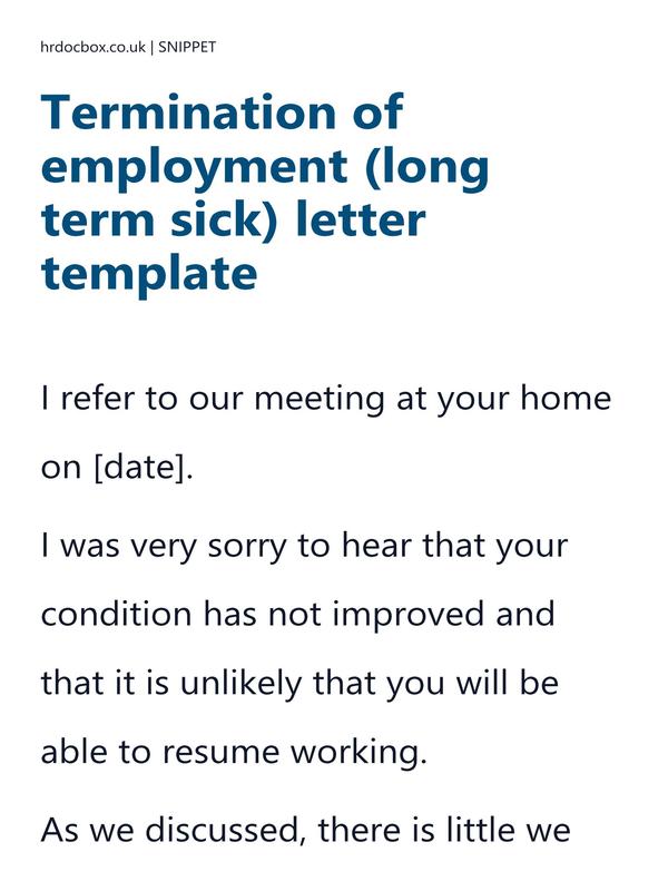 Termination of employment (long term sick) letter template preview