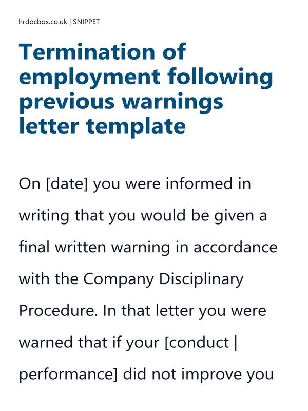 Termination of employment following previous warnings letter template preview