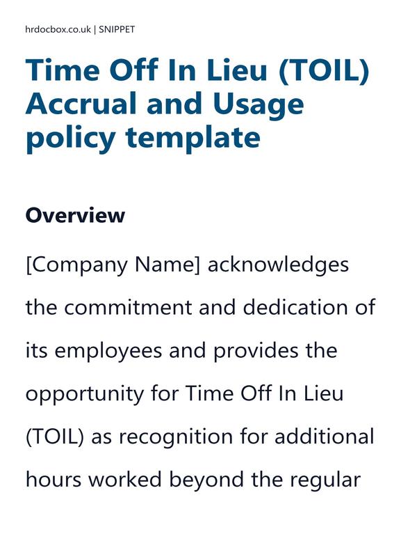 Time Off In Lieu (TOIL) Accrual and Usage policy template preview