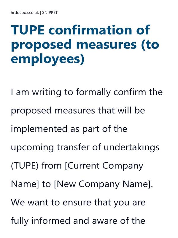 TUPE confirmation of proposed measures (to employees) letter template preview