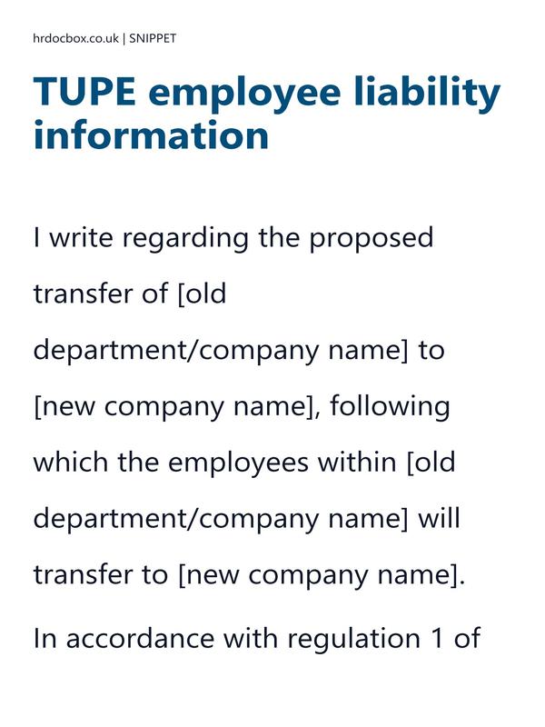 TUPE employee liability information letter template preview