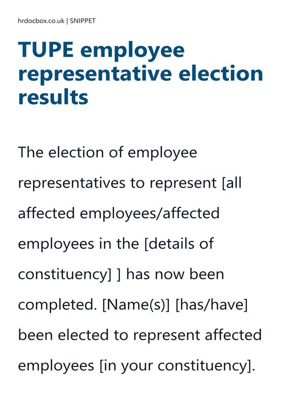TUPE employee representative election results letter template preview