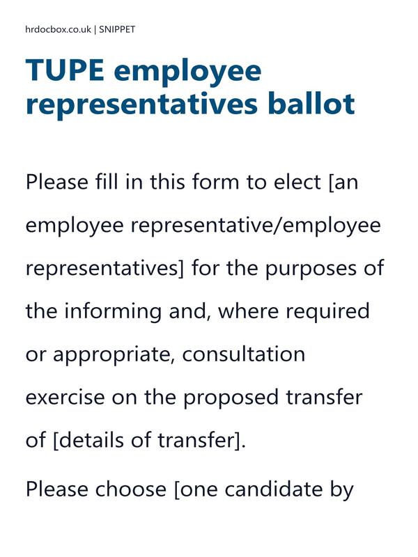TUPE employee representatives ballot form template preview