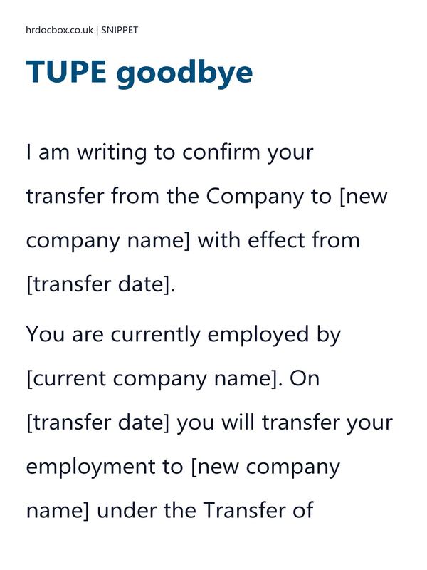 TUPE goodbye letter template preview