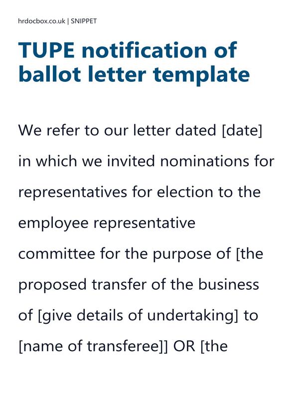TUPE notification of ballot letter template preview