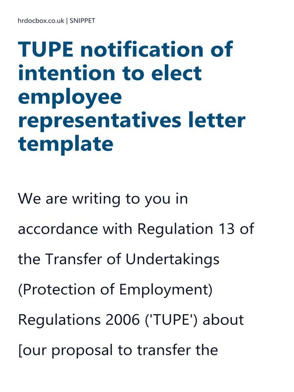 TUPE notification of intention to elect employee representatives letter template preview