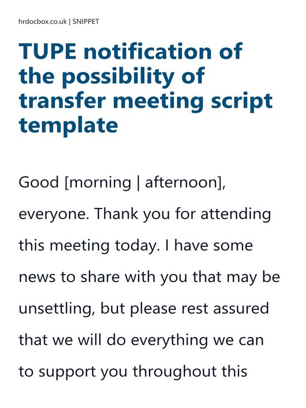 TUPE notification of the possibility of transfer meeting script template preview