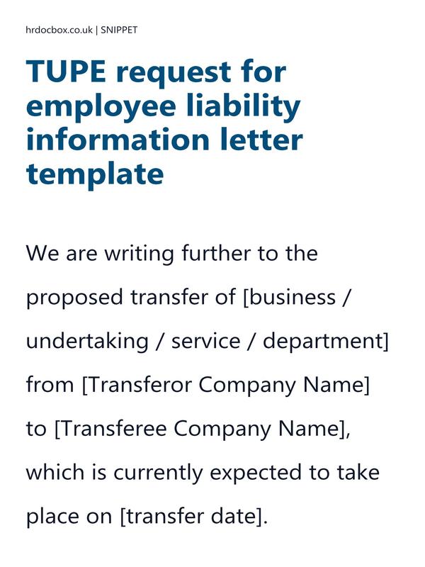 TUPE request for employee liability information letter template preview