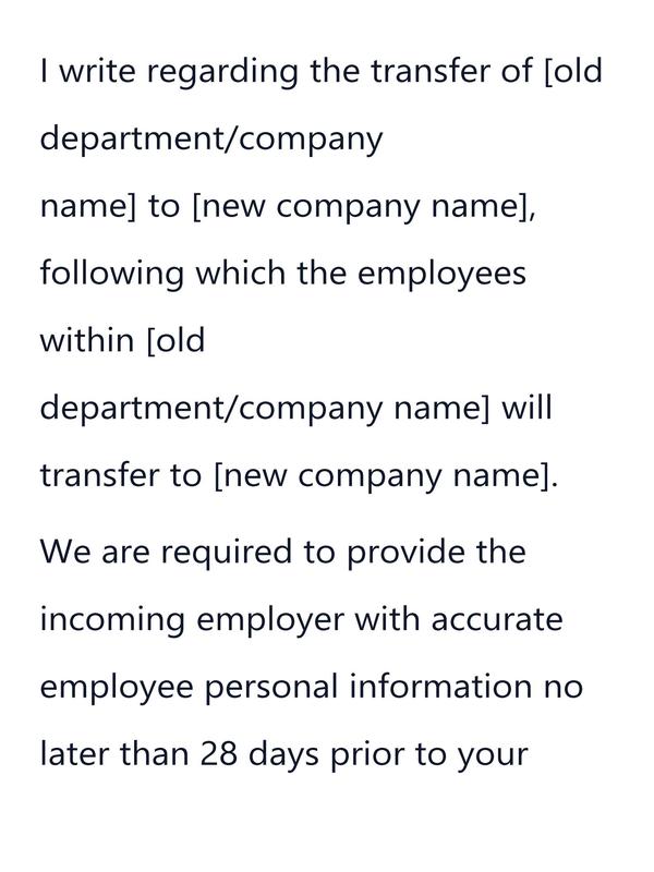 TUPE request to check personal information letter template preview