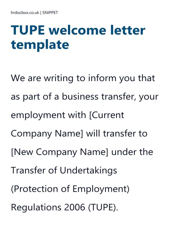 TUPE welcome letter template preview