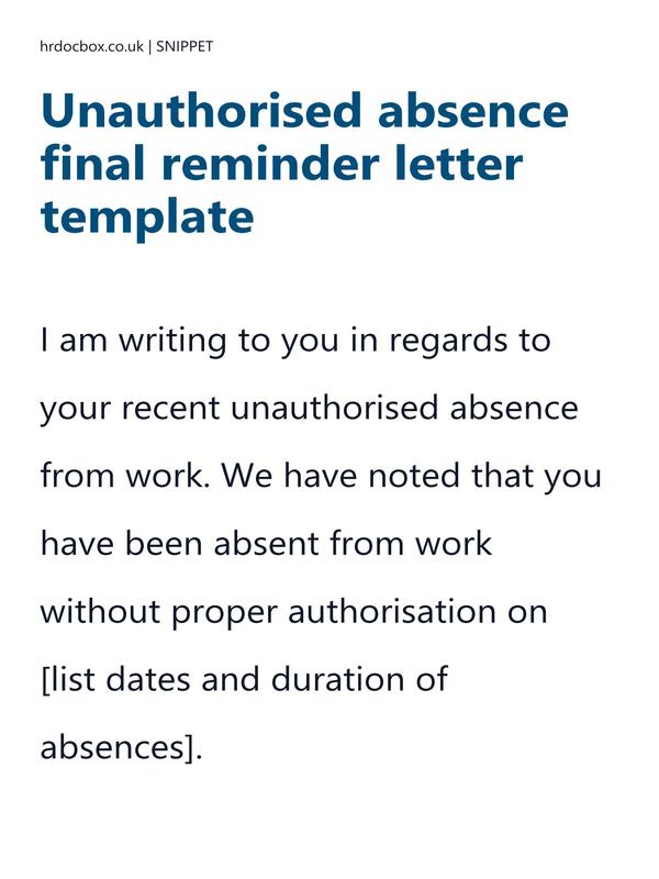 Unauthorised absence (AWOL) final reminder letter template preview