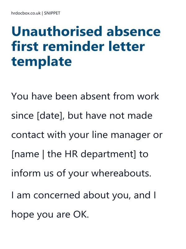 Unauthorised absence first reminder letter template preview