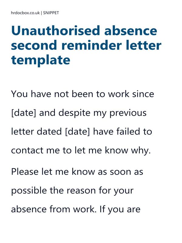 Unauthorised absence (AWOL) second reminder letter template preview