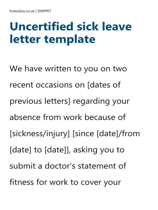 Uncertified sick leave letter template preview