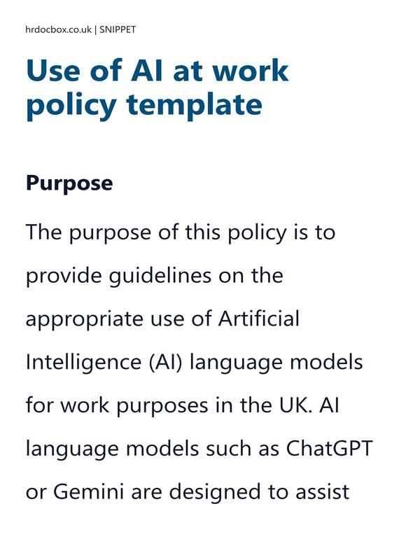 Use of AI at work policy template preview
