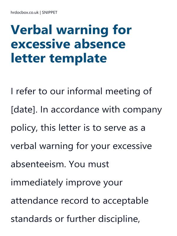 Verbal warning for excessive absence letter template preview