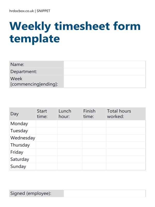 Weekly timesheet form template preview