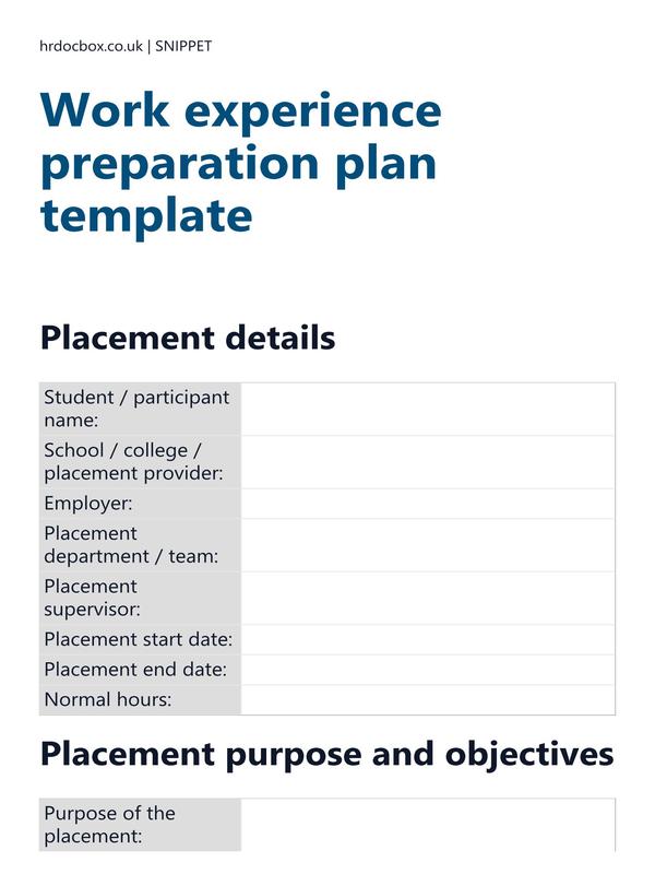 Work experience preparation plan template preview